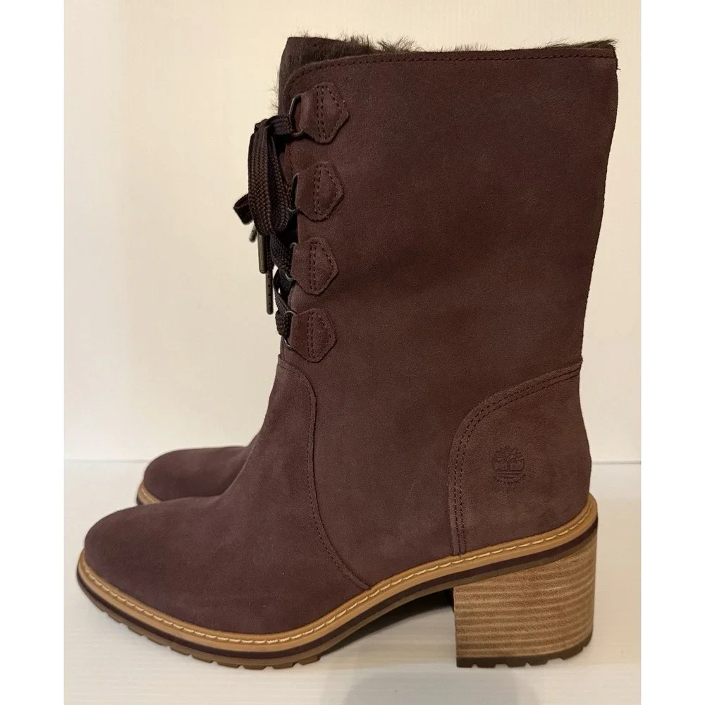 Timberland Sienna High Waterproof Faux Fur Mid Boots Size 9.5 Purple Suede Lace